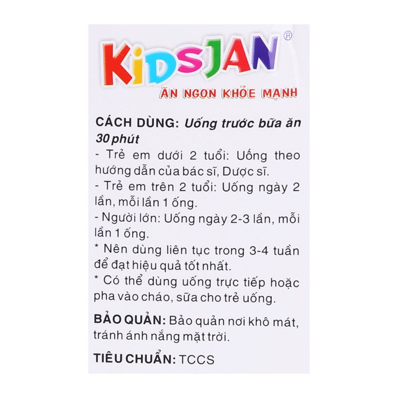 Siro giúp trẻ ăn ngon, ngủ ngon, bổ sung vitamin tăng sức đề kháng Kidsjan ăn ngon khỏe mạnh 20 ống nhựa bẻ