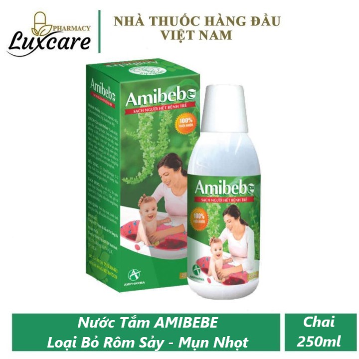 Nước Tắm Trẻ Em Amibebe - Giúp Loại Bỏ Rôm Sảy - Mụn Nhọt - Chai 250ml - Luxcare