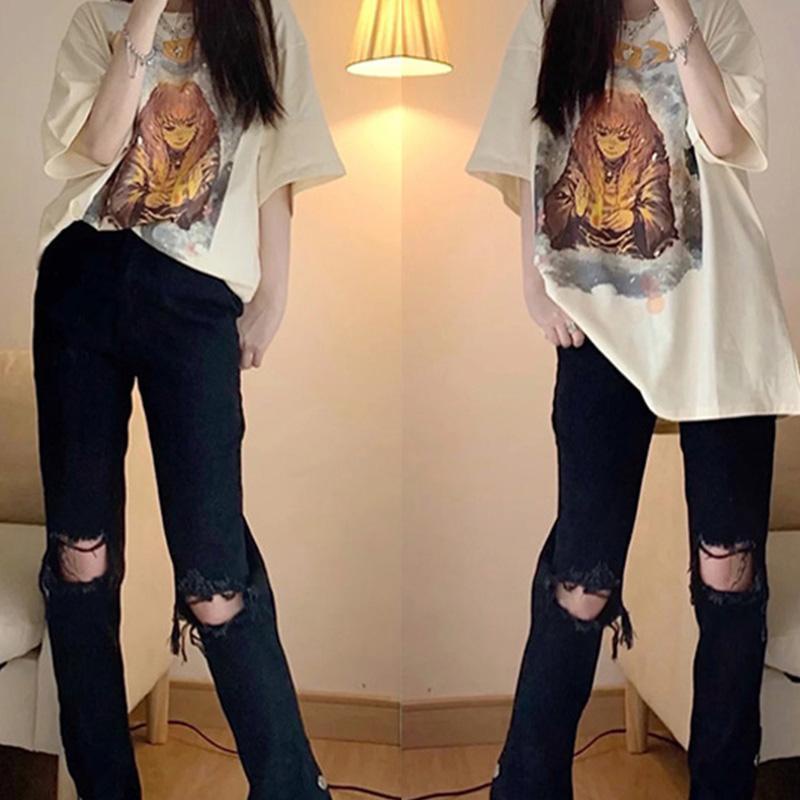 Quần jean dài COZOKC ống đứng phối rách phong cách đường phố cá tính cho nữ