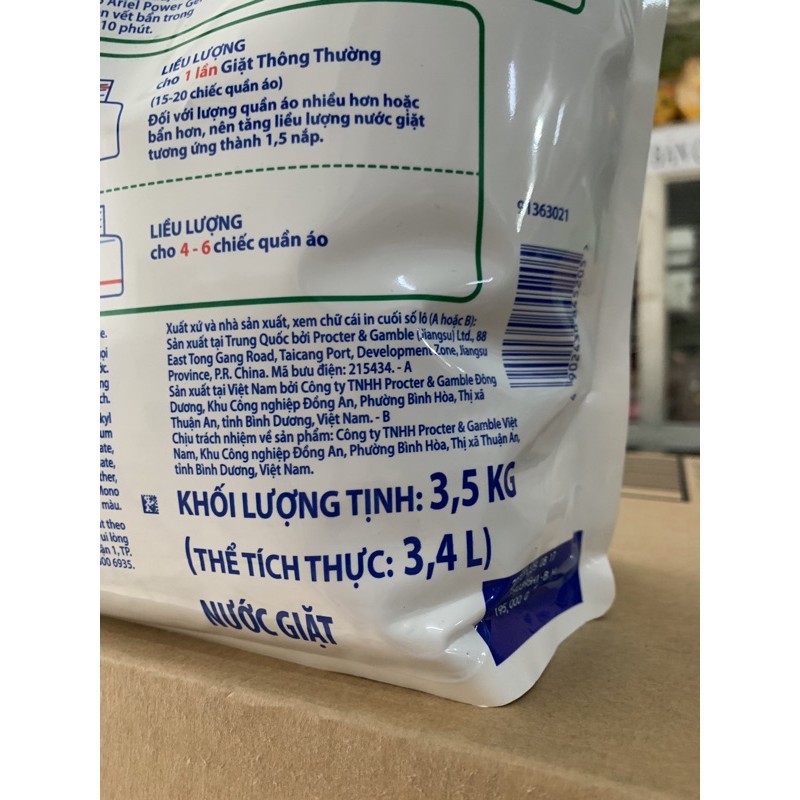 Nước Giặt Ariel Đậm Đặc Sạch Nhanh Túi 3.5kg