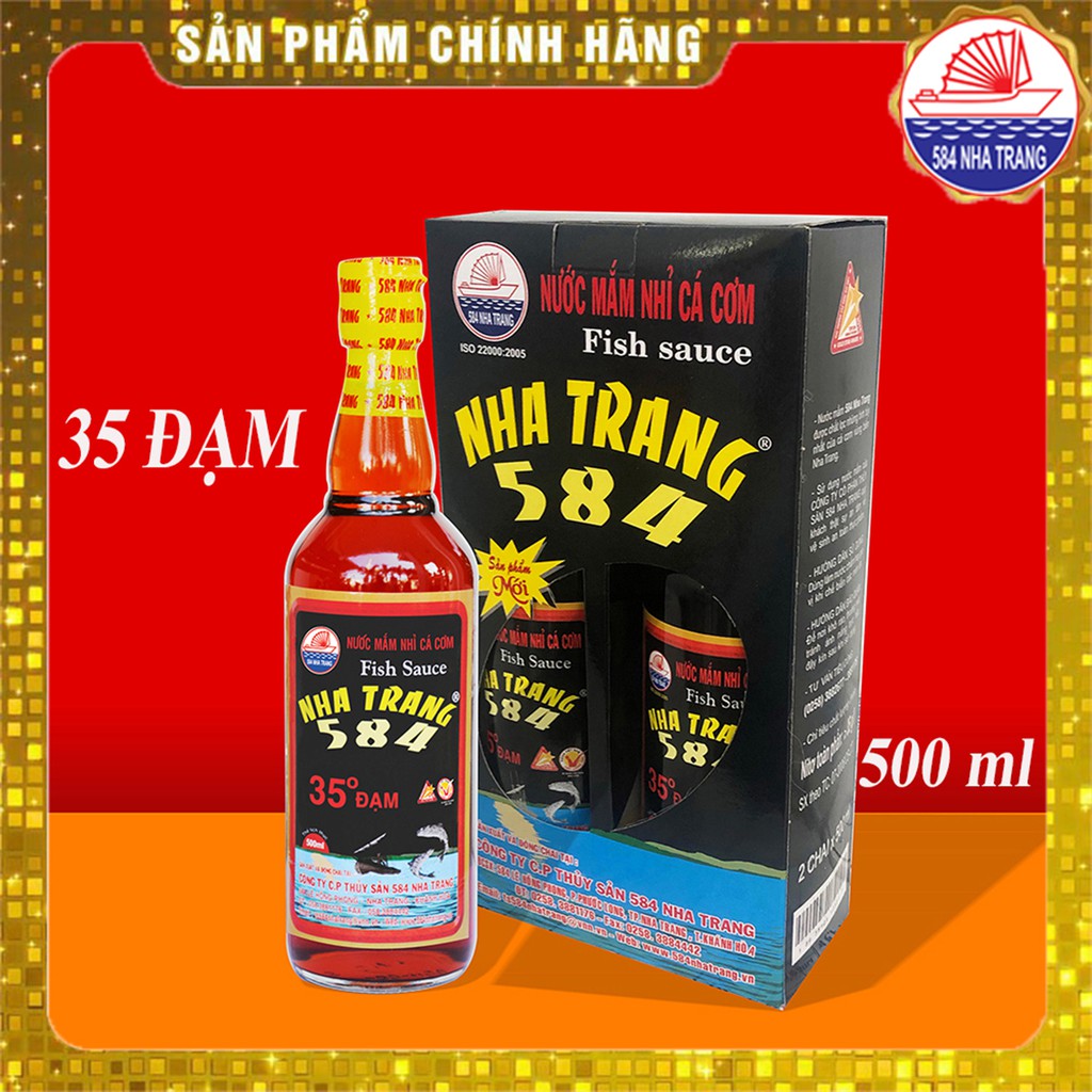 Thùng 6 chai Nước mắm Nhỉ Cá cơm 35 độ đạm- 584 Nha Trang -  Chai thủy tinh 500ml, Date luôn mới nhất