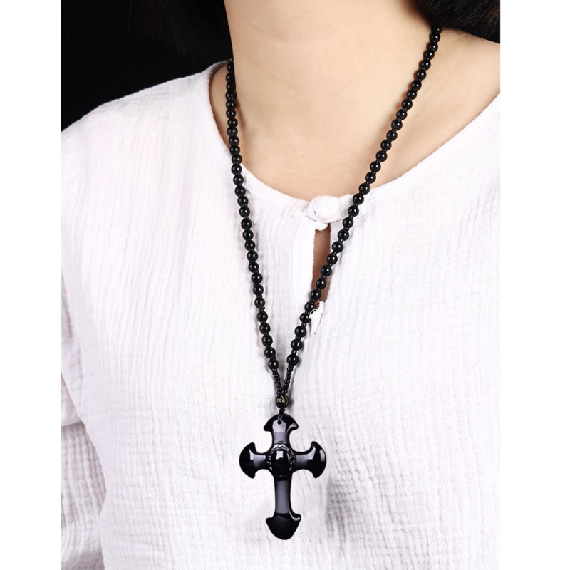 Mặt Vòng cổ Hình Thánh Giá Bằng Đá Obsidian Tự Nhiên