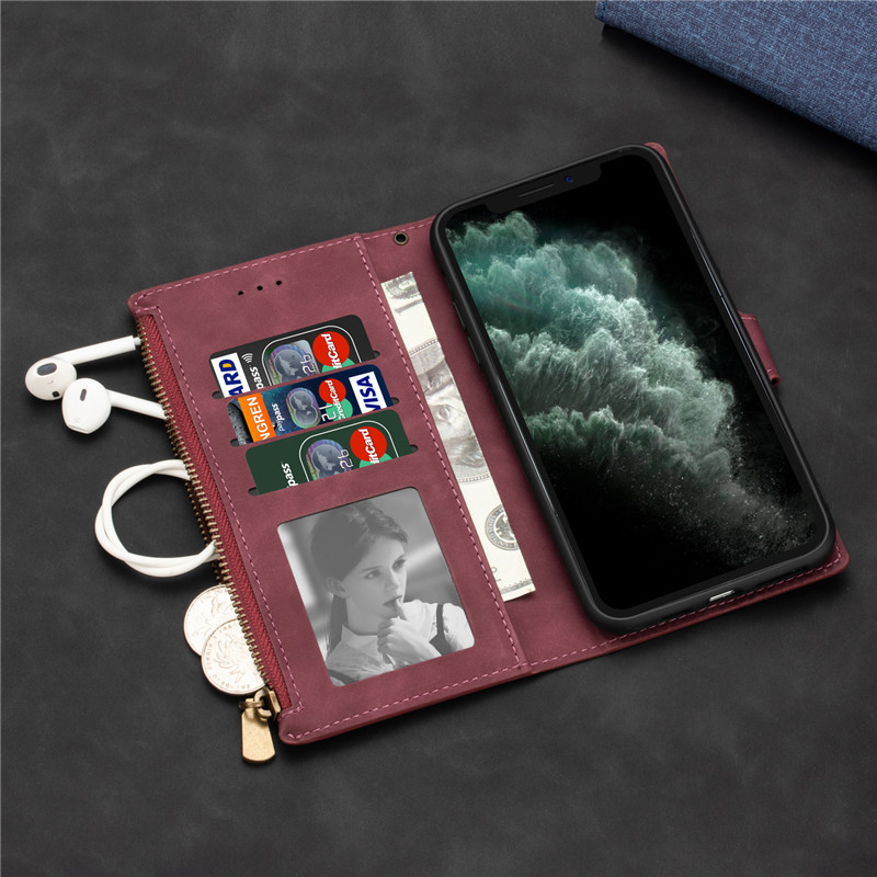 Flip Zipper Cover Xiaomi Redmi Note 10 9s 8 Note 9 Pro Max 8A 10X 10 Lite Fashion Leather Case Money Card Slot PhotoFrame Bracket Soft Casing