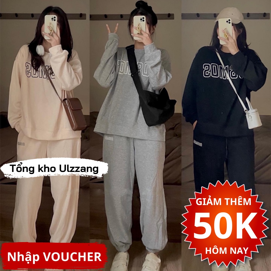 Set Bộ Nỉ Bông Cosmos Áo Hoodie Dài Tay Quần Bom Bo Gấu Chất Siêu Dày Dặn Phong Cách Thể Thao