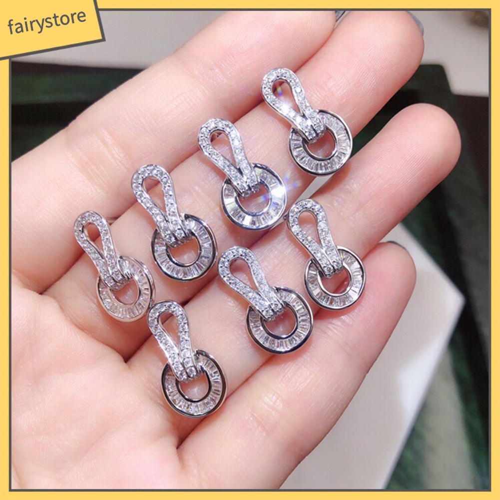 Khuyên Tai Tròn Đính Đá Zircon Sang Trọng Cho Nữ