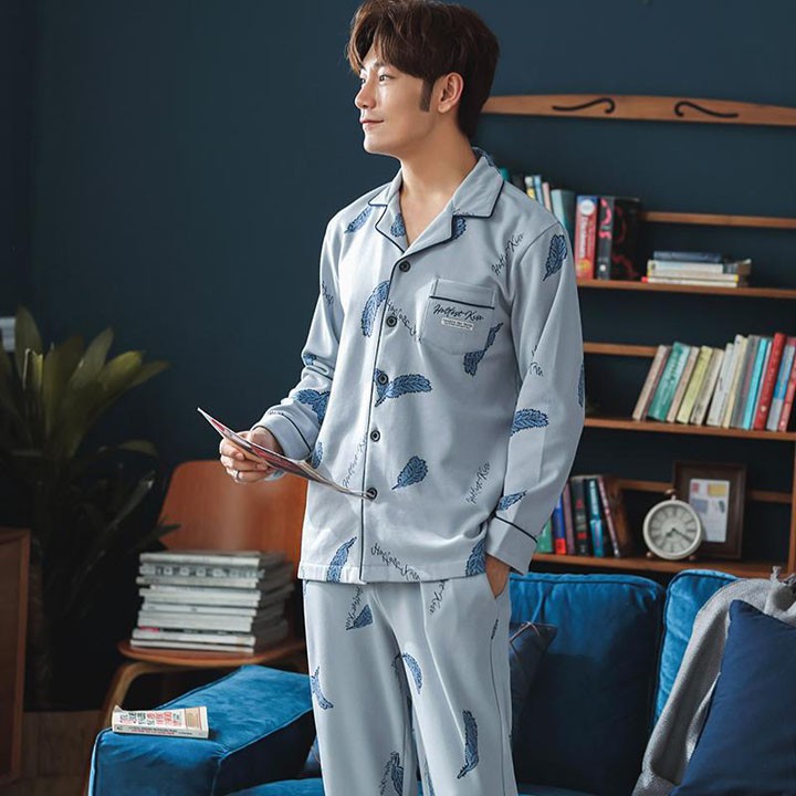 Đồ bộ Pijama-Đồ ngủ nam cao cấp họa tiết hoa lá phong cách Hàn Quốc, chất COTTON 100 dày dặn & thoáng khí (711)