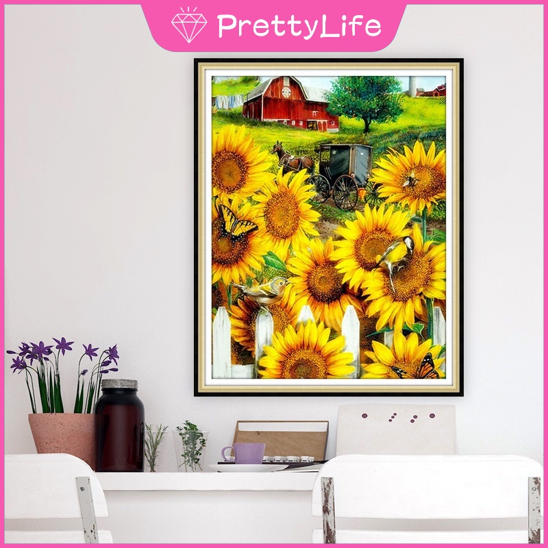 Bộ Tranh Đính Đá 5D DIY Hình Hoa Hướng Dương Kích Thước 30x40cm / 40x50cm / 50x60cm