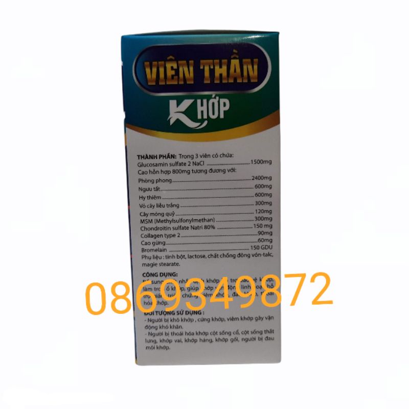 Viên xương khớp VIÊN THẦN KHỚP GLUCOSAMIN 1500mg - Hỗ trợ giảm các triệu chứng thoái hóa khớp