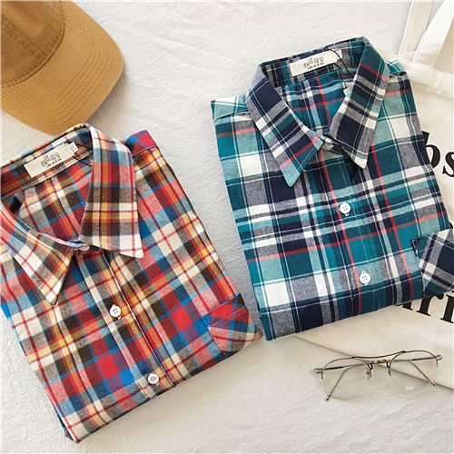 Áo Sơ Mi Dài Tay Kẻ Sọc Caro Phong Cách Hàn Quốc Mới 2022