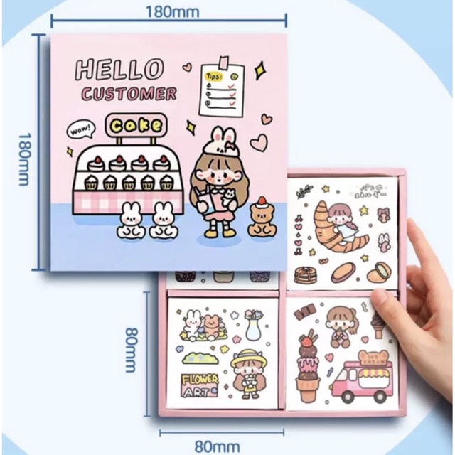 Sticker hộp 100 tấm cute Hello Customer - Tặng Hình Xăm Dán