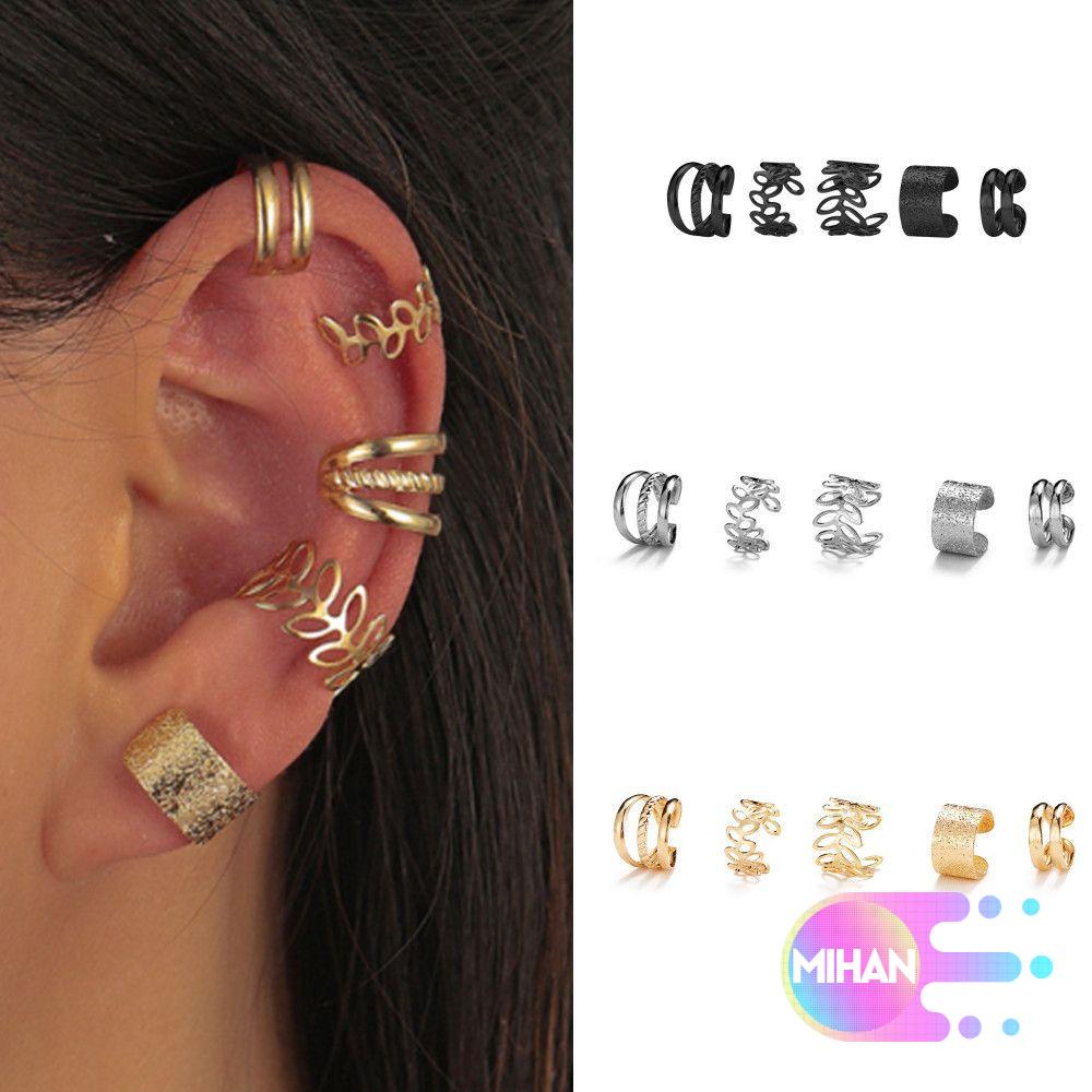 Set 5 khuyên kẹp vành tai hình chiếc lá nhiều màu sắc thời trang cho nữ MIHAN1