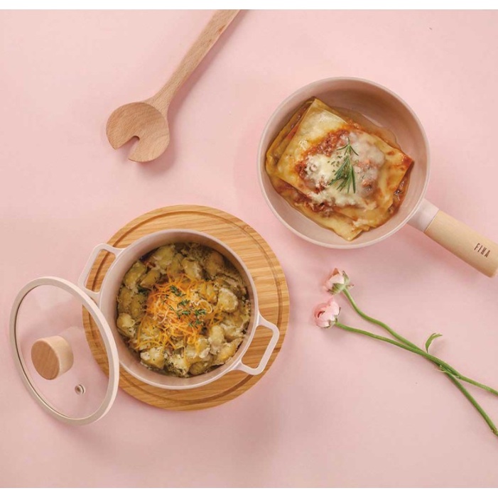 Chảo / Nồi chống dính đáy từ phẳng không khén bếp FIKA NEOFLAM màu hồng mới 16 - 18cm phong cách Hàn Quốc - Hàng mới về