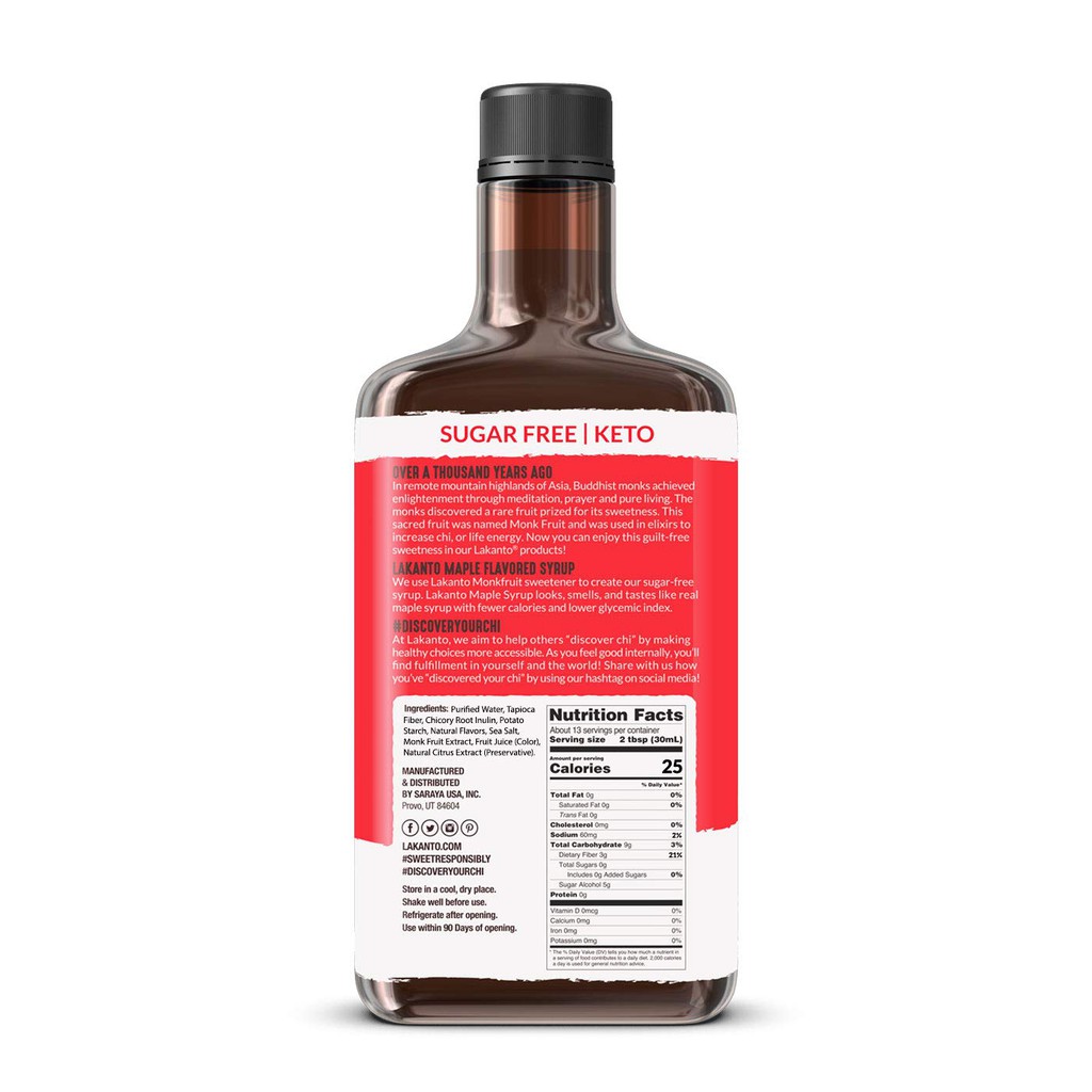 SIRO KHÔNG ĐƯỜNG-SYRUP LÁ PHONG Lakanto Sugar Free Maple Syrup-Monkfruit Sweetener, ÍT CALO-KETO-EAT CLEAN, 384ml (13oz)