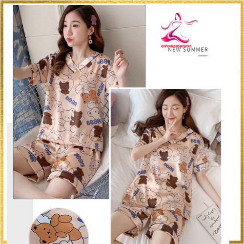 Bộ Lụa Ngủ, pijama Cộc Tay Mặc Nhà In Hình Họa Tiết Dễ Thương | BigBuy360 - bigbuy360.vn