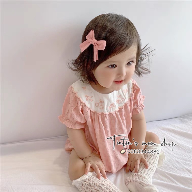 Bộ body hồng cổ thêu hoa cho bé gái 3-18M