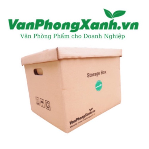 Thùng Carton Nắp Rời Có Tay Nắm, 5 Lớp Đựng Tài Liệu Chuyên Dụng Văn Phòng Xanh 38x33x28,5