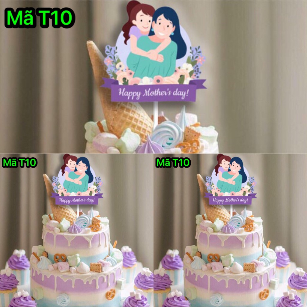 Đồ trang trí bánh sinh nhật, bánh kem - SET 10 THẺ CẮM GIẤY HAPPY MOTHER'S DAY mẫu T10