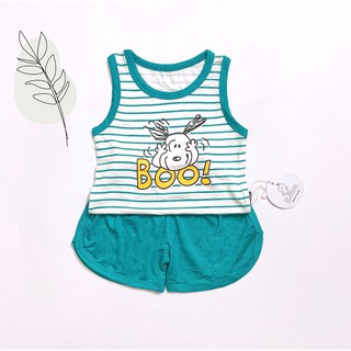 Bộ Ba Lỗ Cho Bé Trai, Bé Gái KIMCHI Vải Thun Lạnh Họa Tiết Kẻ Ngang In Hình Động Vật Kute KW3LO2104