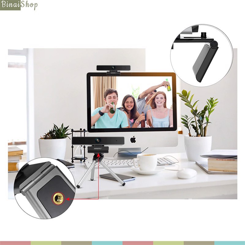 Aoni C90 - Webcam Họp Trực Tuyến Góc Rộng 105*, FullHD 1080p 30fps, Tự Động Lấy Nét, Tương Thích Với Smart TV