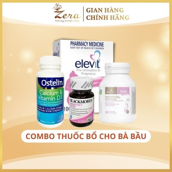 Combo bộ 4 sản phẩm thuốc cho mẹ bầu Úc. Elevit- Sắt- Canxi- DHA