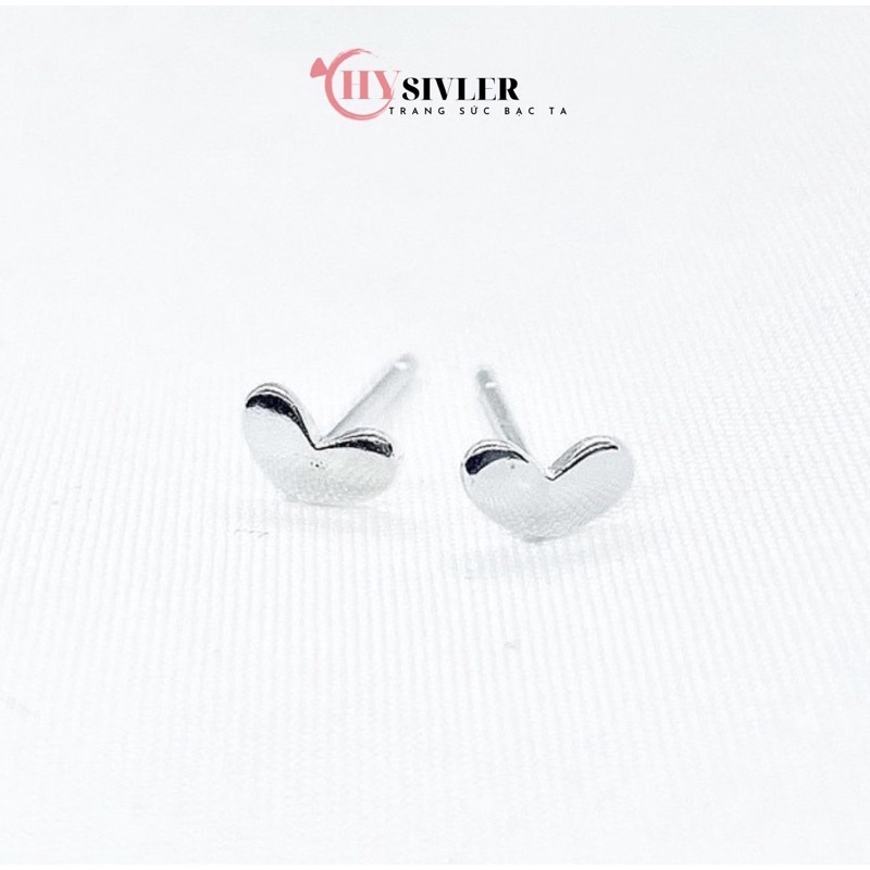 Bông tai bạc ta trái tim dẹt nhỏ xinh nữ tính nhẹ nhàng nụ trái tim bông tai nữ bạc thật giá rẻ CHY SILVER