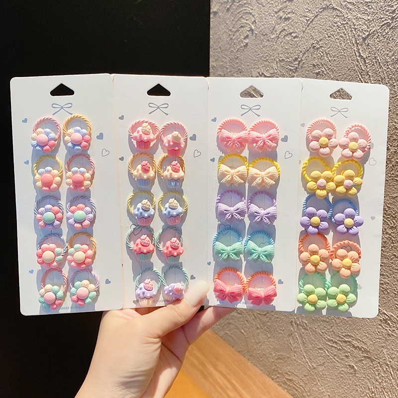 Set 10 dây buộc tóc cao su họa tiết hoạt hình dễ thương cho bé Quà tặng