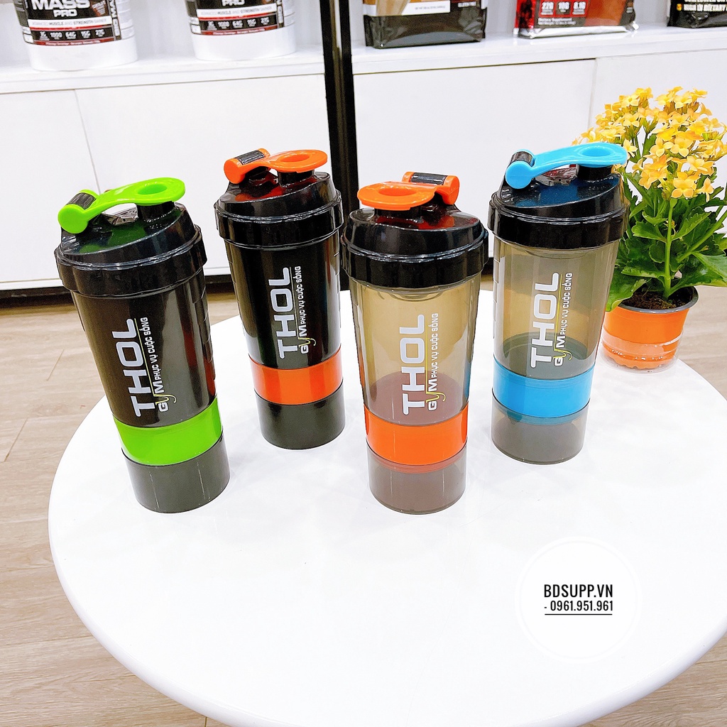 Bình Nước Uống Nước Thể Thao 3 ngăn - Shaker THOL