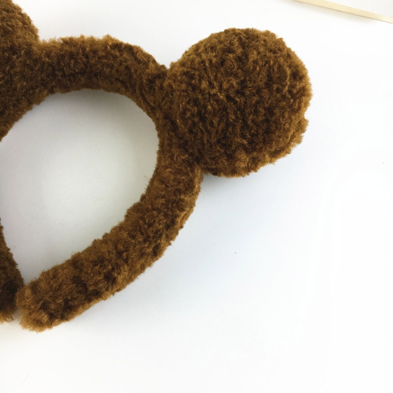 Băng Đô Cài Tóc Hình Tai Gấu Bông Họa Tiết Sọc Caro