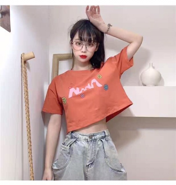 (Ảnh thật)☘️☘️Áo croptop tay ngắn NANA 4 màu(tím/xanh/trắng/cam đất)