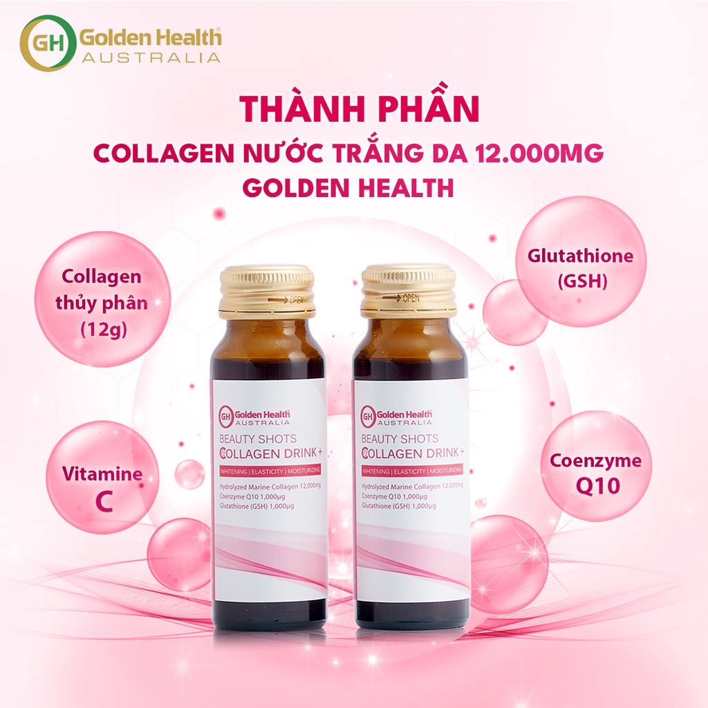 [GOLDEN HEALTH] Nước uống collagen hỗ trợ làm trắng da - Beauty Shots Collagen Drink hộp 10 lọ