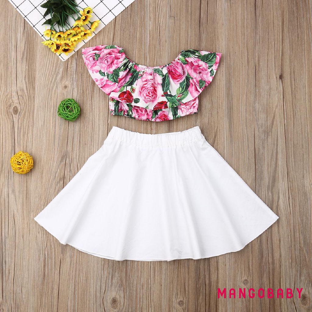 Set áo crop top + chân váy hoa xinh xắn cho bé gái