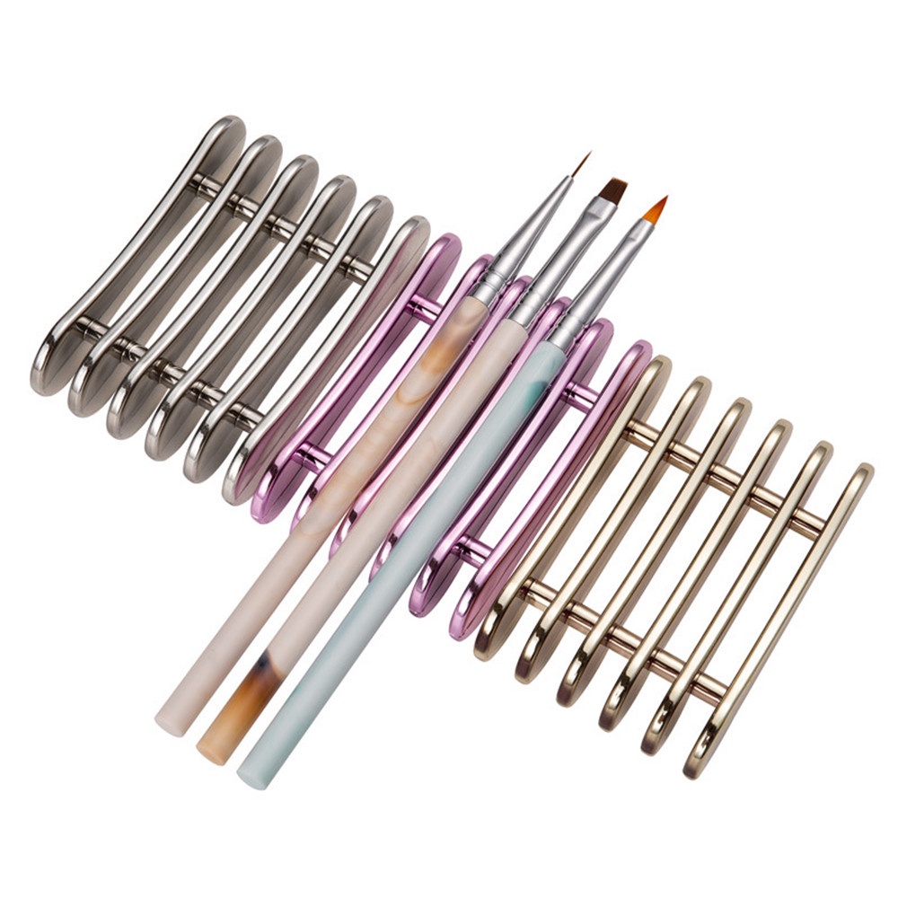 Giá Đỡ Cọ Vẽ Trang Trí Móng Tay 5 Ngăn Bằng Nhựa Acrylic Màu Vàng Bạc