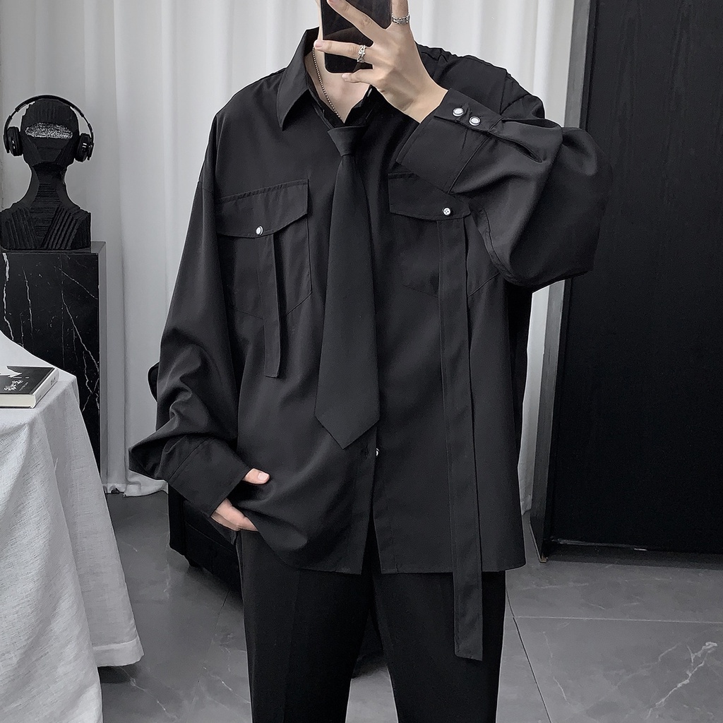 Áo Sơ Mi Nam Dài Tay Màu Tối Phong Cách Hàn Quốc