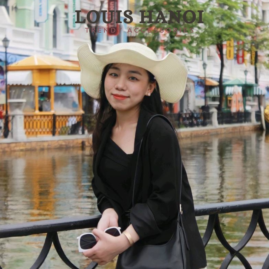 Mũ Nón Cói Đi Biển Vành Rộng Lượn Sóng Louis Hanoi - Mũ Vành Phối Nơ Vải Phong Cách Tiểu Thư
