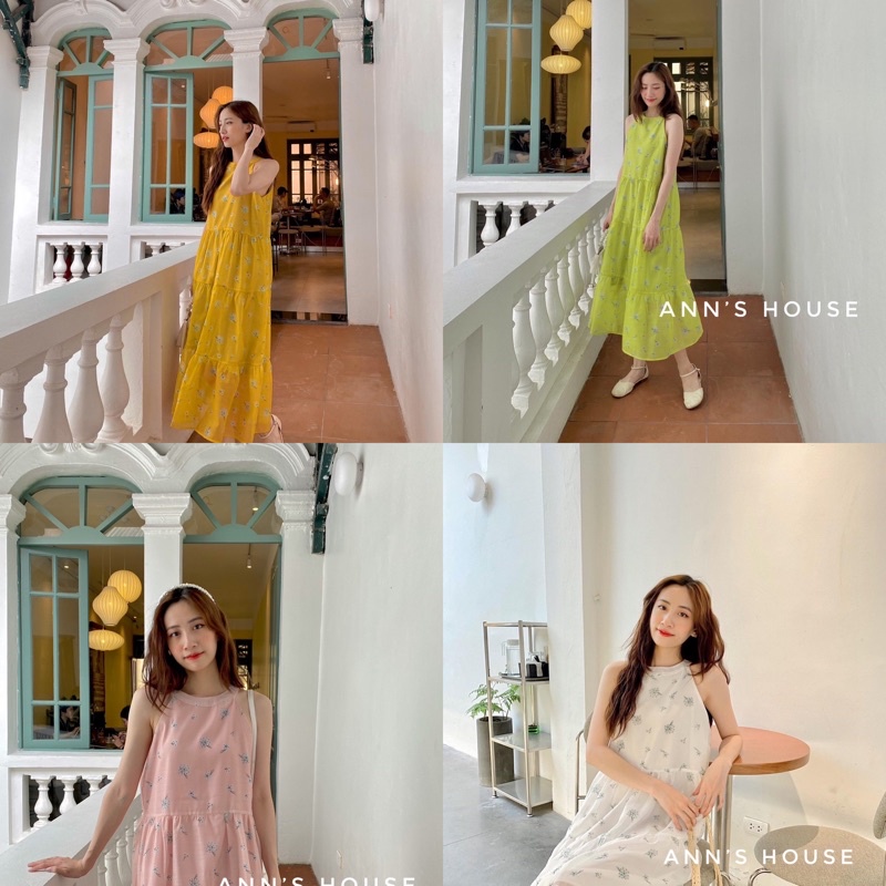 Váy yếm tơ in hoa