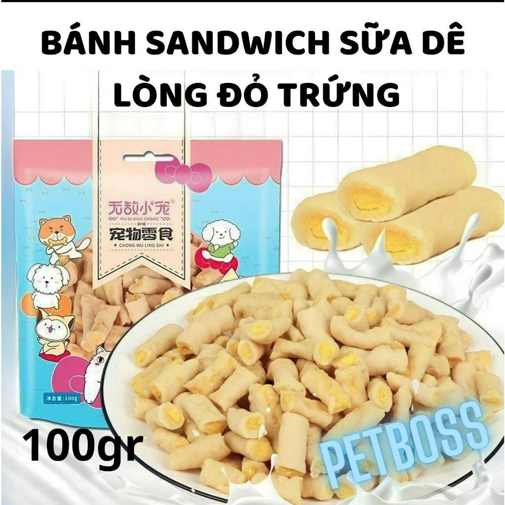 BÁNH SANDWICH SỮA DÊ LÒNG ĐỎ TRỨNG CHO CHÓ GÓI 100GR