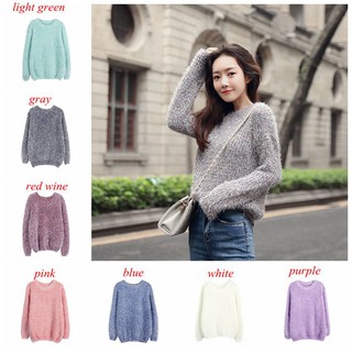 Áo len dài tay cổ tròn kiểu xù lông thời trang cho nữ