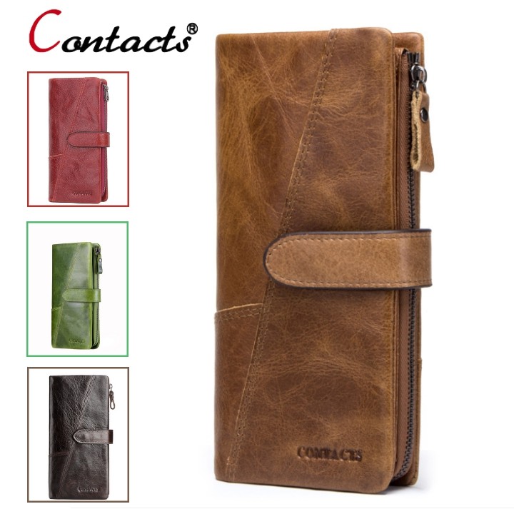 2022 Contact Wallet Genuine Leather N1103-5 - Bảo Hành 2 Năm - Bóp Ví Đứng Dài Cầm Tay Da Bò - Nam Nữ - HongKong