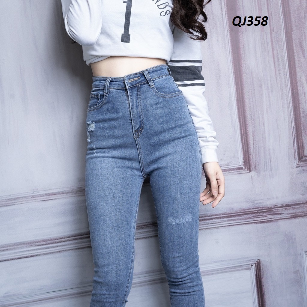 Quần jean skinny rách gối lưng cao QJ358
