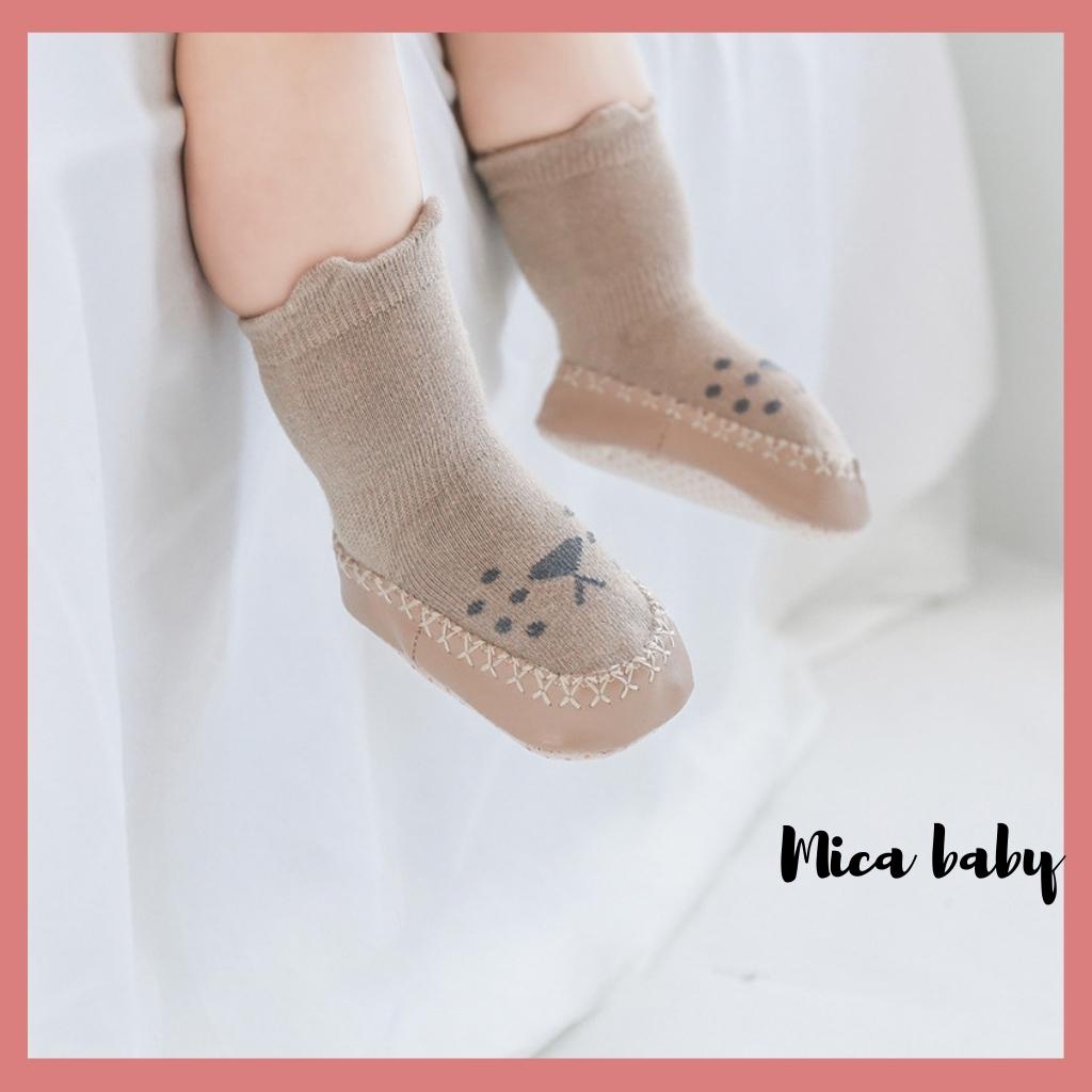 Giày tất tập đi chống trơn trượt hình gấu đáng yêu cho bé Mica baby T08