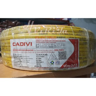 [Freeship 70K] Dây điện đôi Cadivi 2 lớp bọc 2x1.5 Vcmo cuộn 100 mét