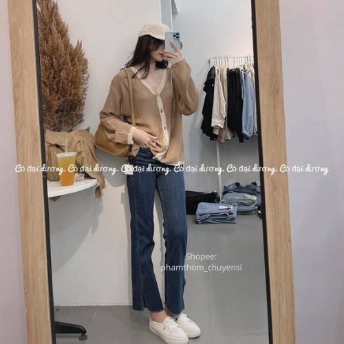 Quần jeans ống đứng xẻ chân