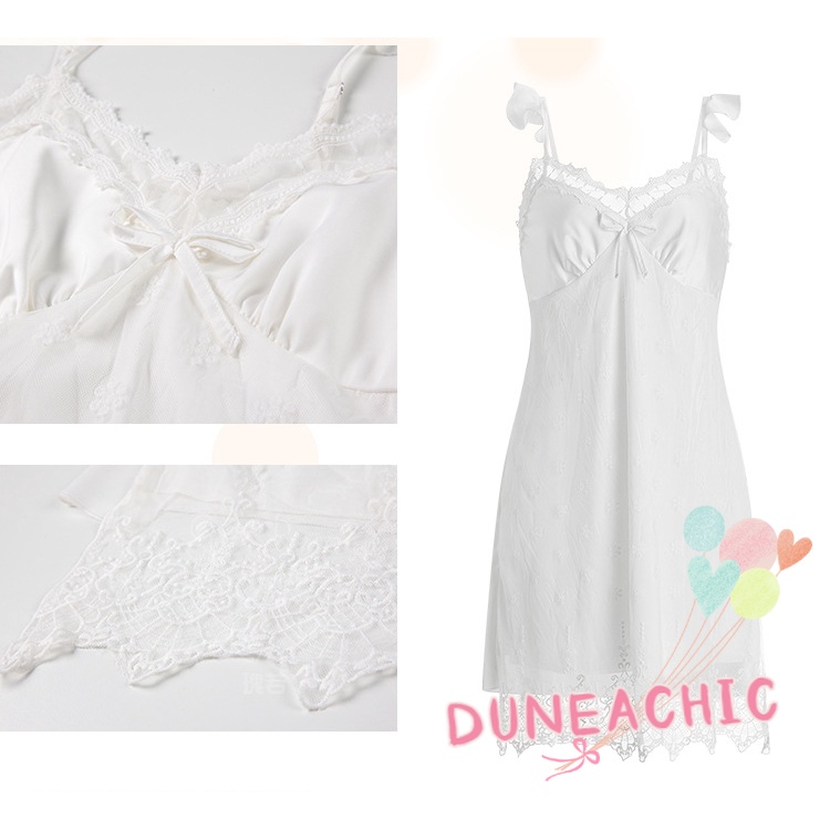 DUNEA Đầm Ngủ Phối Ren Hoa Thiết Kế Quyến Rũ Cho Phái Nữ