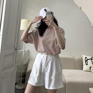 Set Thun Kẻ Ngang JOLIE Nữ [FREESHIP] 🌸 Bộ đồ short khuy ống rộng kèm áo thun tay lỡ oversize hàn quốc 3158 Ulzzang 🌸