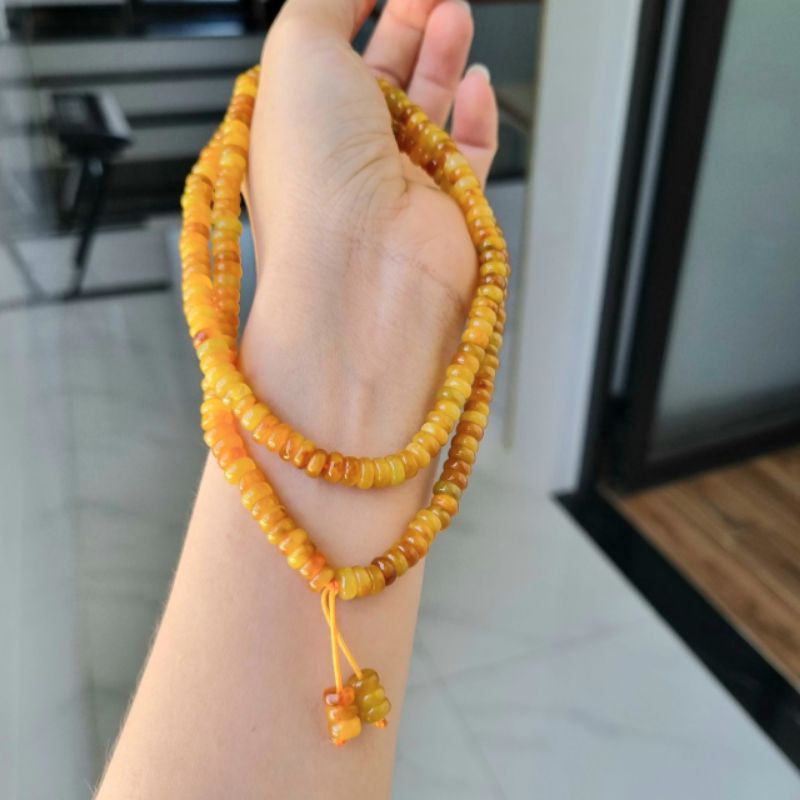 Vòng tay nữ chuỗi hạt bánh xe màu vàng đeo ba vòng