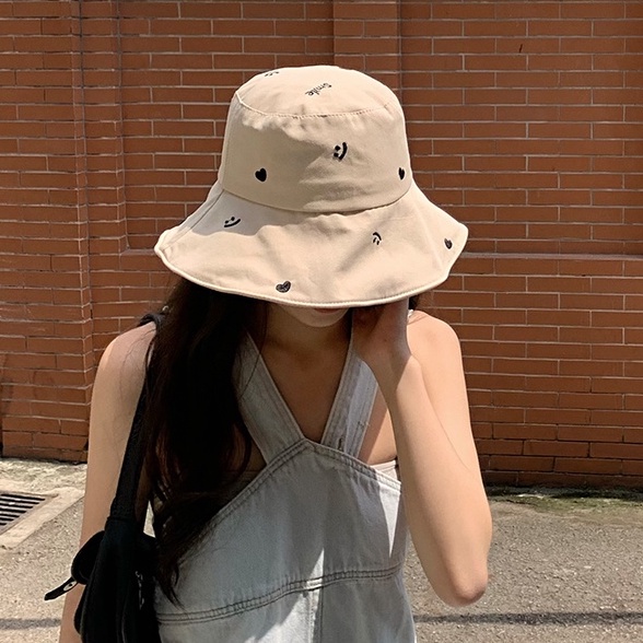 Nón Tai Bèo Thêu Hình Mặt Cười Thời Trang Mùa Hè Hàn Quốc