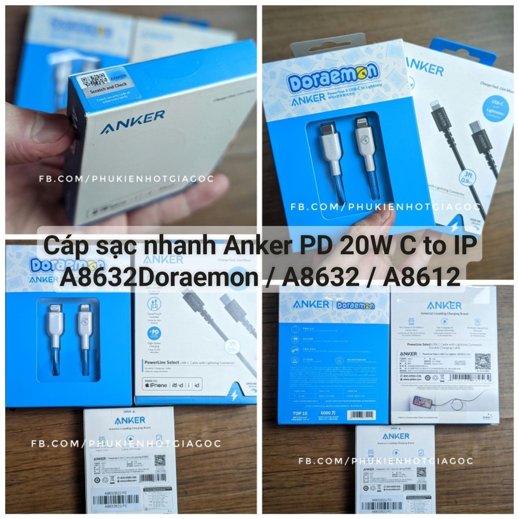Cáp sạc nhanh Anker C to IP A8632 Doraemon / A8632 / A8612 - Sạc nhanh PD cho IP 12 , 13 Series