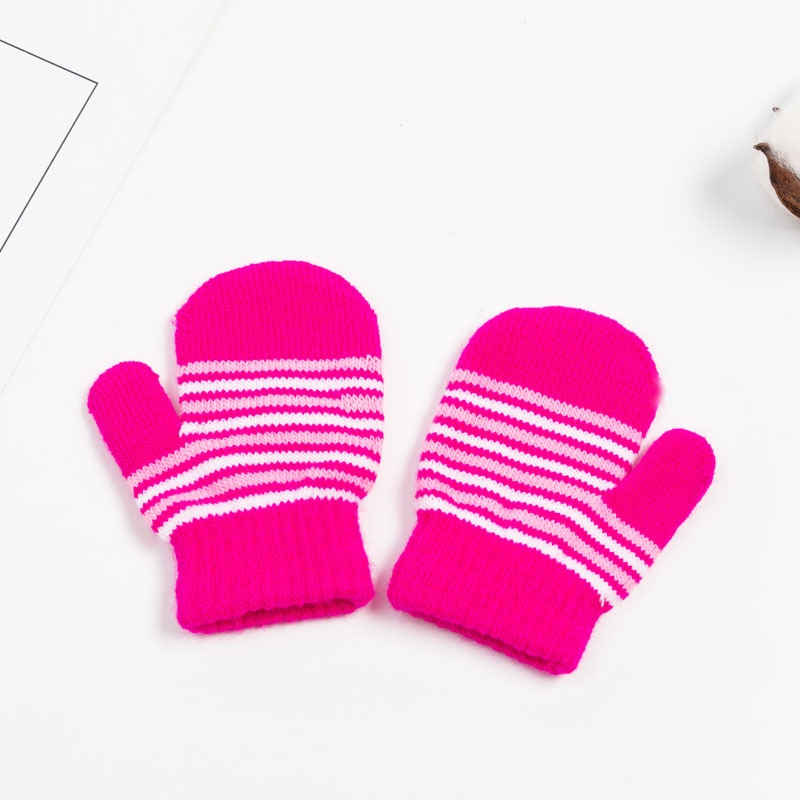 Găng Tay Len Dày Dặn Ấm Áp Họa Tiết Kẻ Sọc Nhiều Màu Sắc Dễ Thương Cho Bé