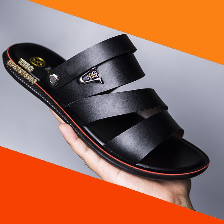 Dép da nam da thật ⚡FRESHIP⚡ đế cao su khâu siêu bền, thiết kế sandal quai hậu tiện lợi sang trọng trẻ trung