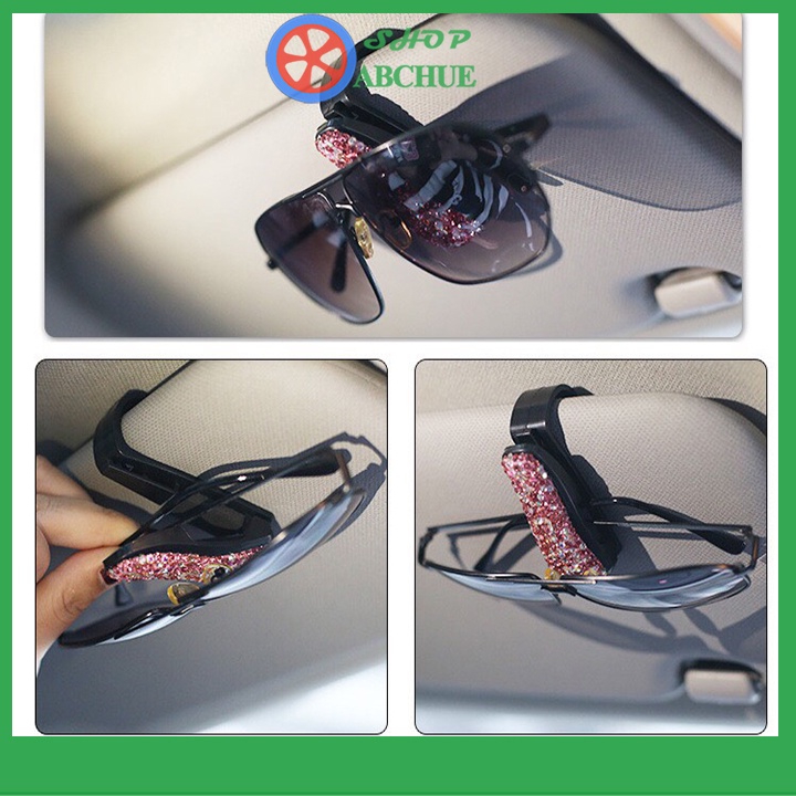 Kẹp treo mắt kính trên xe hơi, kẹp cài kính trên ô tô đính đá sang trọng